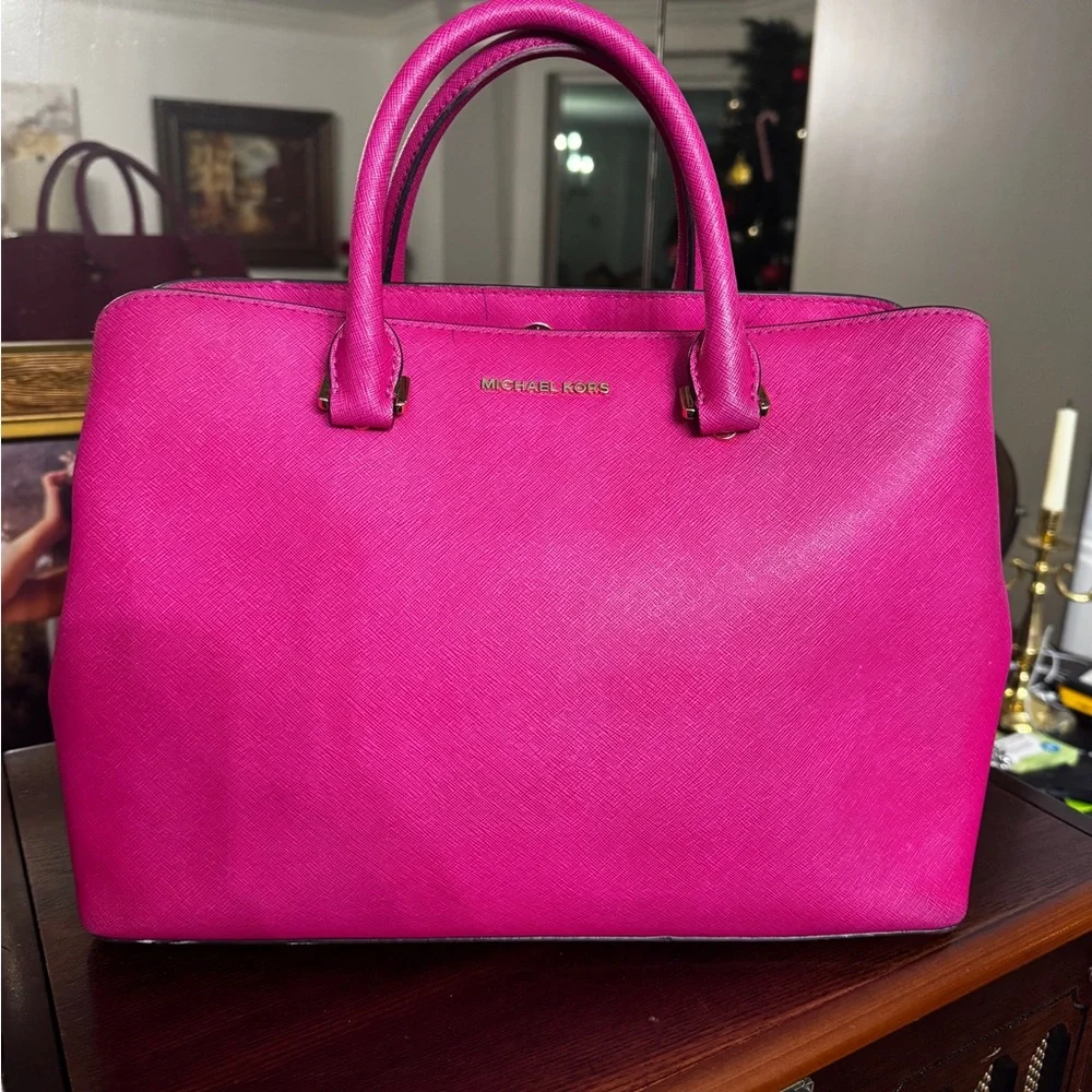 Michael Kors Fuchsia Saffiano Leather Satchel - Picture 1 of 9